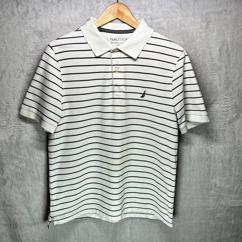 Nautica white/black horizontal striped polo shirt Size M